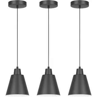 Klighten 3 Stück Pendelleuchte E27, Hängeleuchte Modernes Design, Hängelampe Höhenverstellbar, Minimalistische Pendelleuchte Eisen für Esstisch Wohnzimmer Küche, ohne Leuchtmittel, Schwarz