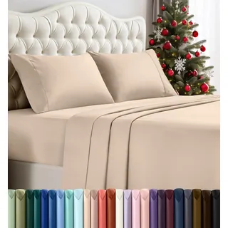 Utopia Bedding Queen-Bettwäsche-Set, 4-teilig, gebürstete Mikrofaser, schrumpft und lichtbeständig, pflegeleicht (Queen-Size-Bett, Beige)