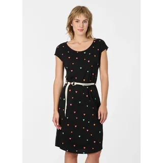 Sommerkleid RAGWEAR "LILITHE PRINT", Damen, Gr. M, N-Gr, schwarz, Jersey, Obermaterial: 50% Baumwolle, 50% Modal, bedruckt, kniefrei, Rundhals, Kleider Sommerkleid, Baumwoll-Modal-Mix mit Eingrifftaschen und Gürtel