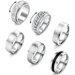 Adramata 6 Stück Ringe Herren Edelstahl Vintage Ring Männer Spinner Ring