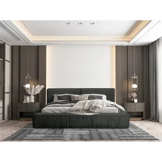 Polsterbett Doppelbett LEXIE 180x200cm in Stoff Riviera Anthrazit - Grau