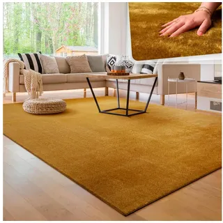 Paco Home Teppich Wohnzimmer Kurzflor Weich rutschfest Modern Einfarbiges Muster gelb