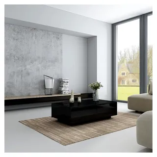 Couchtisch für das Wohnzimmer, Moderner Beistelltisch aus Holz, Schwarzer Hochglanz Kaffee- und Teetisch mit 4 Schubladen zur Aufbewahrung für Möbel im Home Office