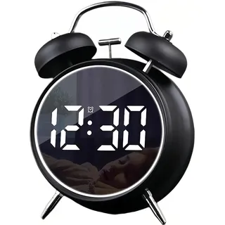 Maxspace Wecker Digital, LED Doppelglockenwecker mit Große Ziffern Display Kalender und Temperaturanzeige, USB Wiederaufladbar Batteriebetrieben Wecker Laut für Tiefschläfer Kinder Senioren (Schwarz)
