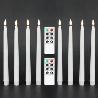 Fanna 8 Weiße Led Stabkerzen mit Timer Echtwachs-Finish, Flammenlose Spitzkerzen für Weihnachten, Hochzeit und Advent, Fernbedienung und Batterien enthalten H 28cm
