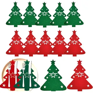 Weihnachtsbaum Bestecktasche, 20 Stücke Besteckhalter Filz Weihnachten, Bestecktasche Filz Weihnachten, Besteckbeutel Weihnachten, Weihnachts Messer Gabeln Löffel Geschirr Taschen Behälter (Baum)
