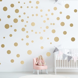 ELES VIDA - Goldene Wandtattoo Punkte fürs Kinderzimmer - 100 Wandsticker Set - Pastell Farben für Baby zum Kleben Sticker Wanddeko - Wandfolie Dots Kreise - AUS DEUTSCHLAND