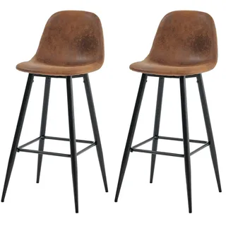 Meubles Cosy 2er-Set Barhocker im Industrial-Stil mit Rückenlehnen aus WildKunstleder – CHARLTON BAR - Braun