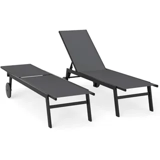 FANTASK Sonnenliege mit Rollen, Liegestuhl mit 6-Fach Verstellbarer Rückenlehne, Gartenliege aus schnelltrocknendem Stoff, Strandliege bis 150kg belastbar für Garten, Balkon (Grau, 2 Liegen)