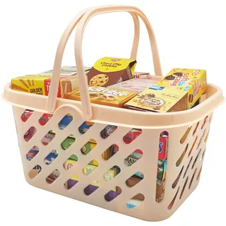 Tanner DER KLEINE Kaufmann Tanner Deco – Einkaufskorb aus Kunststoff (pastellorange, mit Miniaturen, scannbare Barcodes, ab 3 Jahren, Kaufladen Zubehör) 4047.0