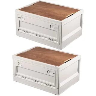 RMAN 2er Set Campingbox 38L Camping Zubehör Faltbar Aufbewahrungsbox mit Deckel Picknickkorb Ordnungsboxen mit 4 Rollen Kofferraum Organize Campingschrank für Reisen im Freien, Camping - Cremeweiß