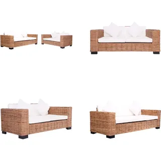 vidaXL 2 tlg. Gartensofas mit Polster Natürliches Rattan - Gartensofa - Gartensofas - Sofa - Sofas - Weiß