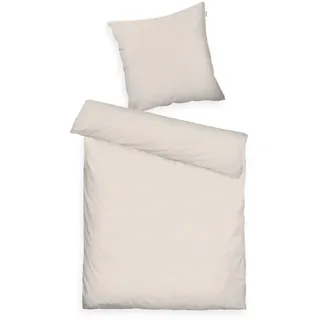 Tom Tailor Satin-Bettwäsche, 80x80 cm + 135x200 cm, 100% Baumwolle, mit Paspel und Logo-Stickerei, mit Reißverschluss, FINE Stripes Beige, Weiß (Sunny Sand & Off White)
