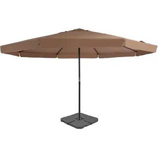 Sonnenschirm 5m mit befüllbarem Sonnenschirmständer, großer Gartenschirm Terrakotta mit Kurbel, Aluminium-Mast und Stahl-Kreuzfuß für Terrasse, Garten und Hof - Taupe