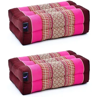 Leewadee Yoga Block 2er-Set Yogaklotz Pilates Yogakissen Meditationskissen Ökologisches Naturprodukt, 35x18x12 cm, Kapok, rotbraun pink