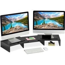 Bild Monitorständer für 2 Monitore, ausziehbar, verstellbar, Monitorerhöhung Schreibtisch, PC Organizer, schwarz,
