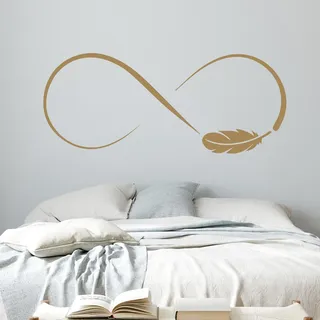 GRAZDesign Wandtattoo Unendlichkeitszeichen mit Feder für Schlafzimmer, Wohnzimmer - Wandaufkleber selbstklebend - 72x30cm / gold