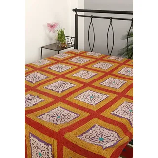 Rajrang Designer Handarbeit Tagesdecke Baumwolle , Lila, Handarbeit Doppelzimmer Bettlaken
