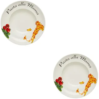 KHG 2er-Set Pastateller, extra groß mit 30 cm Durchmesser in Pasta alla | perfekt für Gastro und Zuhause, hochwertiges Porzellan, Suppenteller, Salatteller, spülmaschinengeeignet, praktisch