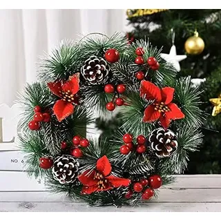 BuerHomie Weihnachtskranz 30 cm deko für Tür Haustür Tisch türkränze Weihnachten außen groß künstlicher türkranz aussen deko tür außen haustür Kranz wandkranz Weihnachts adventskranz rot