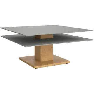 Voglauer Couchtisch , Grau, Eichefarben , Holz, Glas, Holzwerkstoff , Wildeiche , furniert, massiv , quadratisch , eckig, Bodenplatte , 90x43x90 cm , Goldenes M, Made in Austria , offenes Fach , Holzmöbel, Holztische, Wohnzimmertische Holz, Couchtische Holz
