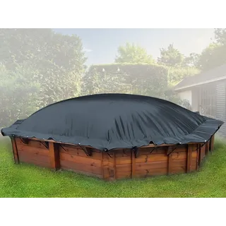 AirDeluxe® Aufblasbare achteckige Poolabdeckung (350cm x 350cm, Anthrazit RAL7016) Poolplane aus LKW Plane 680 g/m2 (1360g/m2) - stabile Winter Abdeckung - Dunkelgrau
