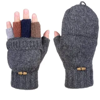 AOKAY Winter Handschuhe Fingerlose Fäustlinge Damen Fingerhandschuhe Fingerlos Handschuhe Strick Handschuhe mit Flip Top (Dunkel-Grau)
