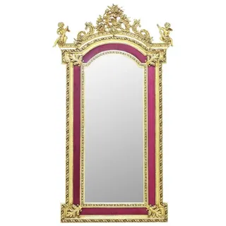 Casa Padrino Barock Standspiegel mit dekorativen Engelsfiguren Bordeauxrot / Gold - Handgefertigter Massivholz Spiegel im Barockstil - Barock Möbel - Edel & Prunkvoll - bordeaux, Gold