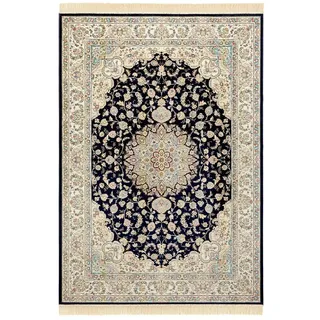 Nouristan Naveh Orient Teppich – Wohnzimmerteppich Orientalisch Kurzflor mit Fransen Vintage Orientalischer Samt-Teppich für Esszimmer, Wohnzimmer, Schlafzimmer – Dunkelblau Creme, 95x140cm