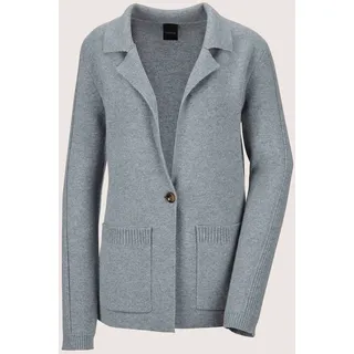 Strickjacke MADELEINE "Strickblazer Strickjacke aus Merinowolle und Kaschmir", Damen, Gr. 42, grau (steingrau, melange), Obermaterial: 90% Schurwolle WV. 10% Kaschmir WS., Modern, normal, Strickjacken Strickjacke, 1-Knopf Strickblazer