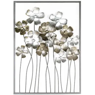 Gilde "Wandrelief Fleurs, braun/champagnerfarben", Wanddeko, aus Metall, Blumen, dekorativ im Esszimmer & Wohnzimmer,