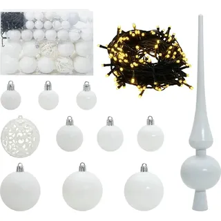vidaXL Weihnachtskugel-Set 61 stk. 150 LEDs Warmes Weiß Ø 6 cm - Weiß