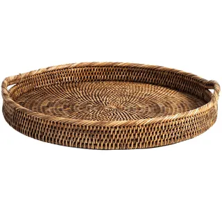 H&H Rundes Tablett aus Rattan mit Griffen 42 x 5 cm