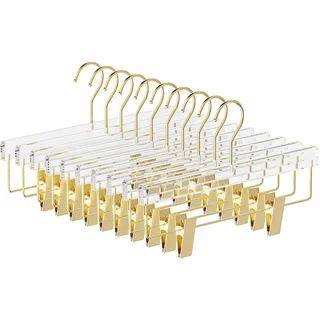 UEAKPIC Hosenbügel aus Acryl, goldfarben, transparent, mit verstellbaren Clips, 360° drehbarer Haken, geeignet zum Aufhängen von Hosen, Röcken, Socken, platzsparend, leicht zu reinigen