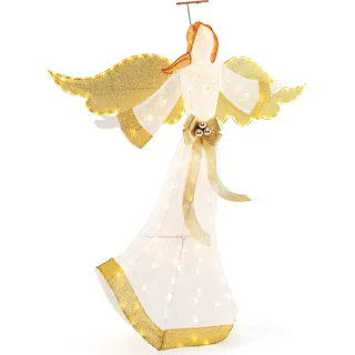 COSTWAY beleuchteter Weihnachtsengel 160cm, geflügelte Weihnachtsdeko mit 180 warmweißen LEDs, Heiligenschein & Flügeln, Weihnachtsfigur