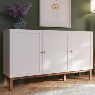 Forte PENKRIDGE Sideboard 150, Landhaus Sideboard mit 3 Türen, Holzwerkstoff, Wohnzimmer, Esszimmer, Secret Grey mit Schlammeiche Holzdekor, 149,6 cm breit x 85,4 cm hoch x 41,7 cm tief
