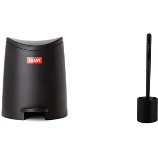 TATAY Mülleimer Bad Ist mit Pedale Standard 3L Kapazität & CleanGang - Toilettenbürste B!Rush für eine gründliche & einfache Reinigung in schwarz - WC Bürste mit Silikonborsten für maximale Hygiene
