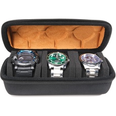 SLOTHARD Uhrenrollen-Reisetasche, Reißverschluss-Tasche für Damen und Herren, mit Anti-Bewegungs-Uhrenkissen (schwarz, 3 Schlitze)