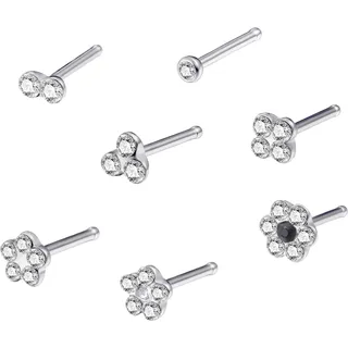 FIRETTI "Multipack Schmuck Geschenk Edelstahl Piercing Nasenstecker Flower", mit Preciosa Crystal, edelstahlfarben, kristallweiß, schwarz,