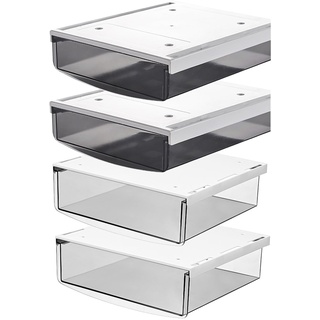 TUKA 4X 3,5L Unterschreibtisch-Schubladen 24x21x8cm, Selbstklebende Schubladen, Versteckte Unterbauschublade unter Schreibtisch, Utensilien Stiftebox 4er Set in Schwarz + Transparent TKD8605