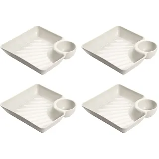 OIFAODAO Geschirr, Unterteilte Essteller, Der Diät-Kontrollteller, 7,2 Zoll große quadratische Teller for Dessert, Salat, Sushi, Obst, Gemüse, Snacks(4*white)