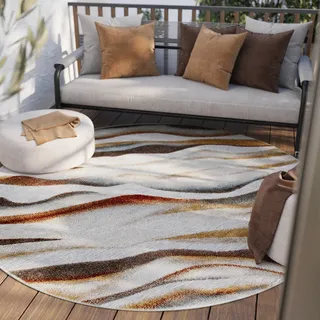 Wecon home Outdoorteppich »Creek« rund 5 mm Höhe für Innen & Außen, strapazierfähig, pflegeleicht, Hoch-Tief Effekt, bunt