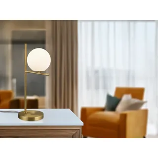 Design LED Nachttischlampe Messing Lampenschirm Glaskugel weiß fürs Schlafzimmer - Gold, Weiß