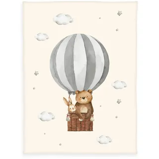 Herding babybest Ballonfahrt Microfaserflausch-Decke, Kuscheldecke, 75x100 cm, 100% Polyester, Beige