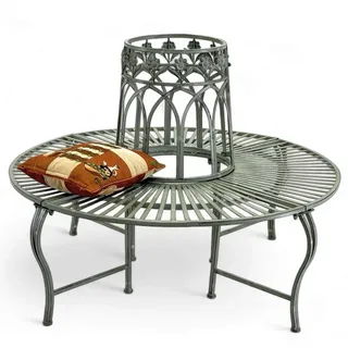 DanDiBo Baumbank Rund Metall Wetterfest Grau Rundbank ø 120 cm , Braun , 120x90x120 cm , Gartenmöbel, Gartenbänke