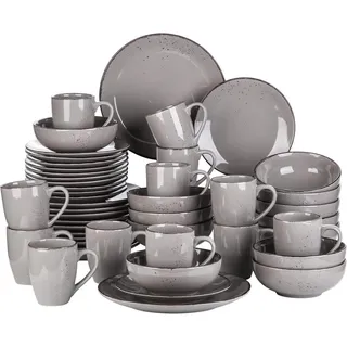 Tafelservice Set für 12 Personen, 48-teilig, Steingut, Vintage Natur Design, Grau