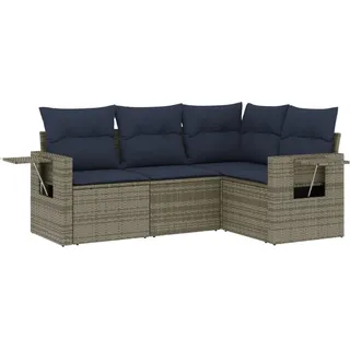 vidaXL 4-teiliges Gartensofa-Set mit Kissen, grau, Polyrattan - Grau