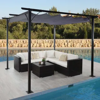 Pergola HWC-C42, Garten Pavillon, stabiles 6cm-Gestell + Schiebedach 3,5x3,5m grau - Grau