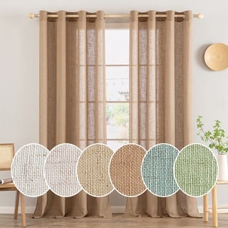 MIULEE Gardinen Vorhänge mit ösen Voile Vorhang kurz Modern Leinenoptik Halbtransparent Ösenvorhang für Wohnzimmer Kinderzimmer Raumteiler 2er Set Braun 175x140 cm