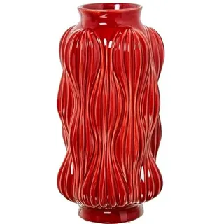 DRW Bodenvase mit gestreiften Formen aus Keramik in glänzendem Rot, 38 x 20 x 20 cm